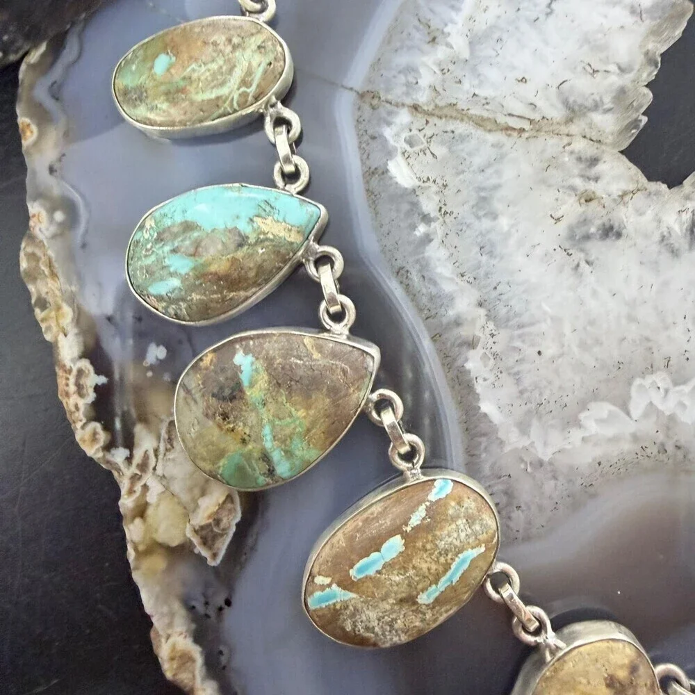 Sterling Southwestern Style Boulder Ribbon Turquoise 18